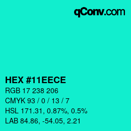 Color code: HEX #11EECE | qconv.com