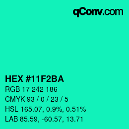 Color code: HEX #11F2BA | qconv.com