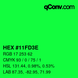 カラーコード: HEX #11FD3E | qconv.com