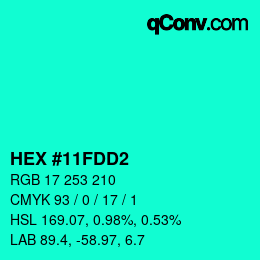 Color code: HEX #11FDD2 | qconv.com