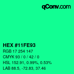 颜色代码: HEX #11FE93 | qconv.com