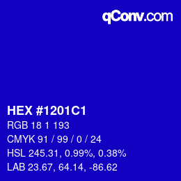 Color code: HEX #1201C1 | qconv.com