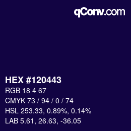 Color code: HEX #120443 | qconv.com