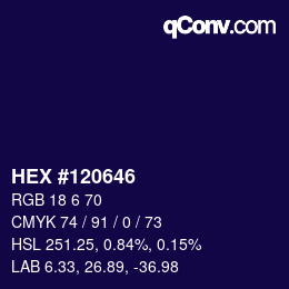 颜色代码: HEX #120646 | qconv.com