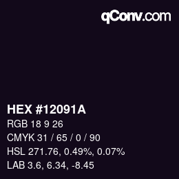 Farbcode: HEX #12091A | qconv.com