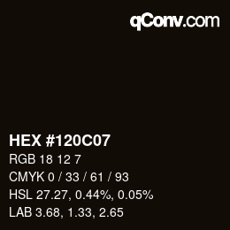 Farbcode: HEX #120C07 | qconv.com