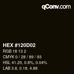 Color code: HEX #120D02 | qconv.com