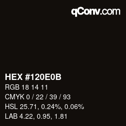 Color code: HEX #120E0B | qconv.com