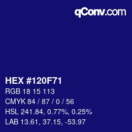 Color code: HEX #120F71 | qconv.com