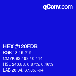カラーコード: HEX #120FDB | qconv.com
