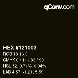 Color code: HEX #121003 | qconv.com