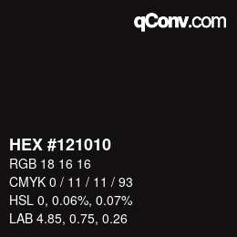 カラーコード: HEX #121010 | qconv.com