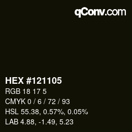 颜色代码: HEX #121105 | qconv.com