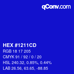 Farbcode: HEX #1211CD | qconv.com