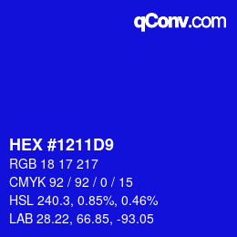 Color code: HEX #1211D9 | qconv.com