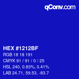 Farbcode: HEX #1212BF | qconv.com