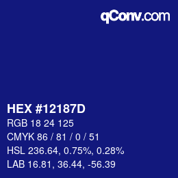 颜色代码: HEX #12187D | qconv.com