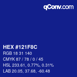 Farbcode: HEX #121F8C | qconv.com