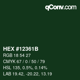 颜色代码: HEX #12361B | qconv.com