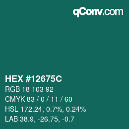 Color code: HEX #12675C | qconv.com
