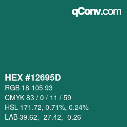 カラーコード: HEX #12695D | qconv.com