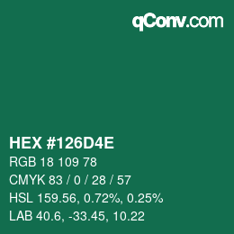 Farbcode: HEX #126D4E | qconv.com