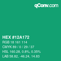颜色代码: HEX #12A172 | qconv.com