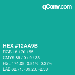 颜色代码: HEX #12AA9B | qconv.com