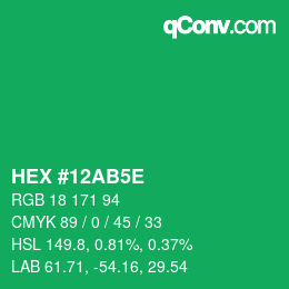 颜色代码: HEX #12AB5E | qconv.com
