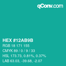 颜色代码: HEX #12AB9B | qconv.com