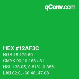 Color code: HEX #12AF3C | qconv.com