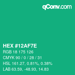Color code: HEX #12AF7E | qconv.com