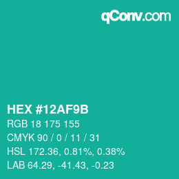 Color code: HEX #12AF9B | qconv.com