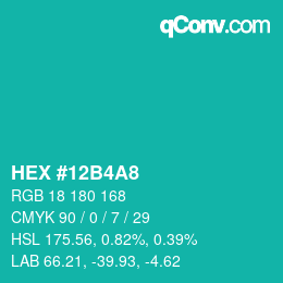 Color code: HEX #12B4A8 | qconv.com