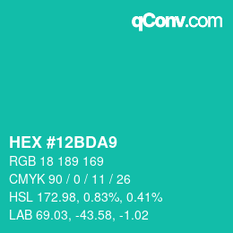 カラーコード: HEX #12BDA9 | qconv.com