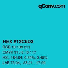 颜色代码: HEX #12C6D3 | qconv.com