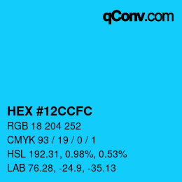 Color code: HEX #12CCFC | qconv.com