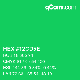 カラーコード: HEX #12CD5E | qconv.com