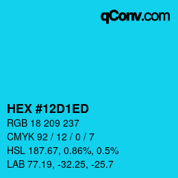颜色代码: HEX #12D1ED | qconv.com