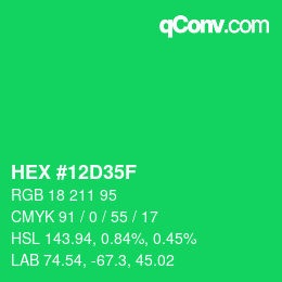 Color code: HEX #12D35F | qconv.com