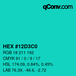Color code: HEX #12D3C0 | qconv.com