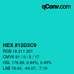 カラーコード: HEX #12D3C9 | qconv.com