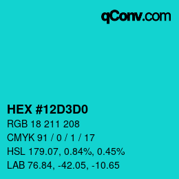 Color code: HEX #12D3D0 | qconv.com