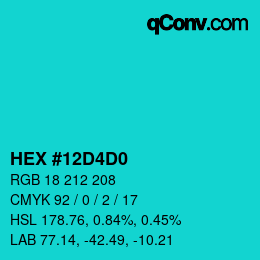 颜色代码: HEX #12D4D0 | qconv.com