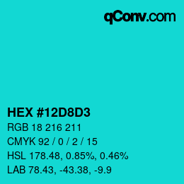 カラーコード: HEX #12D8D3 | qconv.com