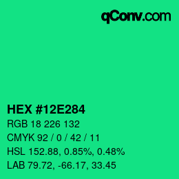 カラーコード: HEX #12E284 | qconv.com