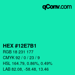 カラーコード: HEX #12E7B1 | qconv.com