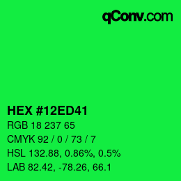 颜色代码: HEX #12ED41 | qconv.com