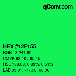 Farbcode: HEX #12F155 | qconv.com
