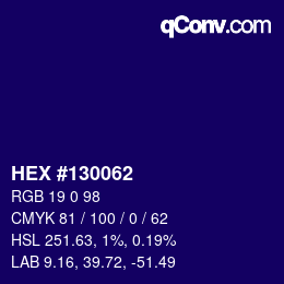颜色代码: HEX #130062 | qconv.com